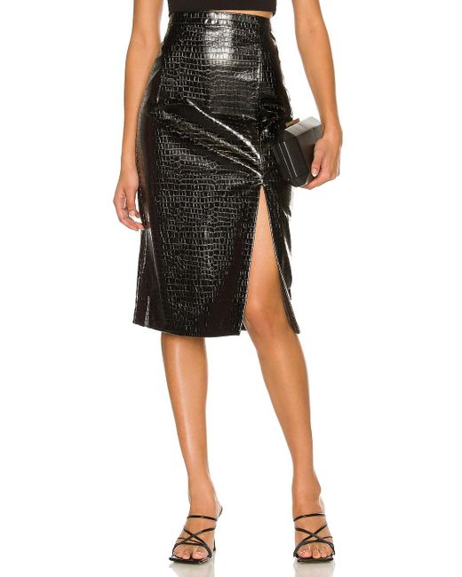 Bardot Black Croc Vega Leather Midi Skirt