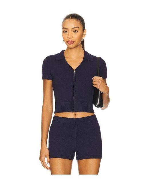 GUIZIO Blue Calesia Zip Up Top