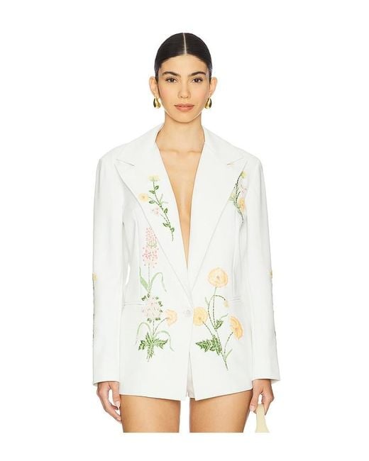 La Fuori White Summer Bloom Embellished Jacket