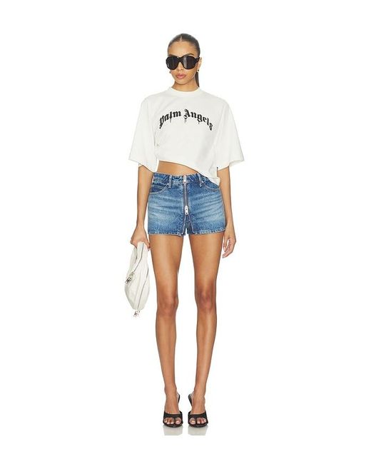 Palm Angels Blue Curved Logo Boxy Tee