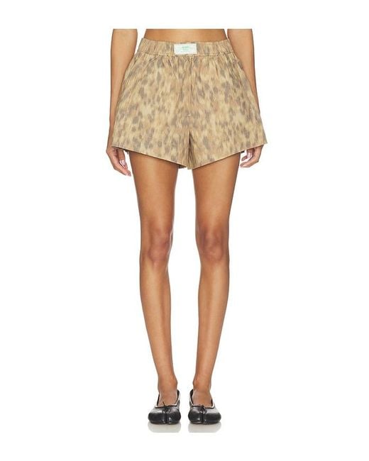 Ganni Natural Printed Stretch Cotton Elasticated Short