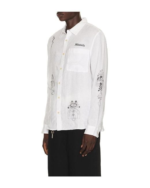 AllSaints White Terror Long Sleeve Shirt for men