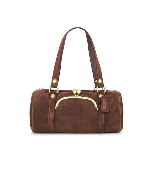 COACH Brown Originals Suede Kisslock Barrel Bag