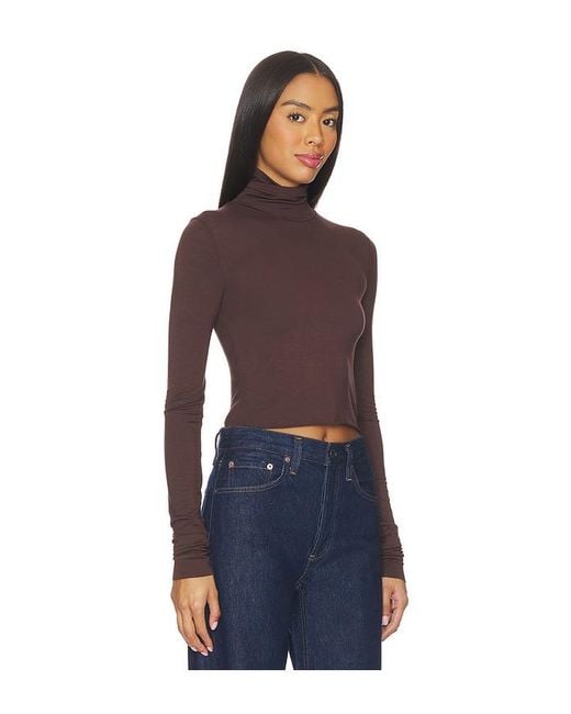 ÉTERNE Blue Cropped Fitted Turtleneck Soft Jersey Top