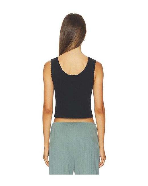 Leset Blue Pointelle Button Down Tank