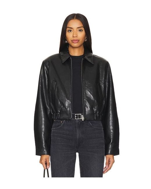 Agolde Black Cropped Leather Moto Jacket