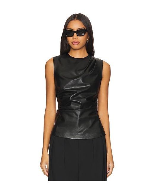 Jonathan Simkhai Black Wynter Faux Leather Draped Top