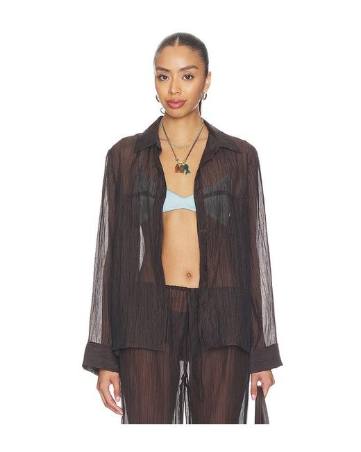LNA Black Sylvee Sheer Button Up