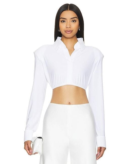 Norma Kamali White Cropped Shirt With Shoulder Pads