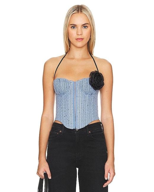 Lovers + Friends Blue Domino Bustier Top