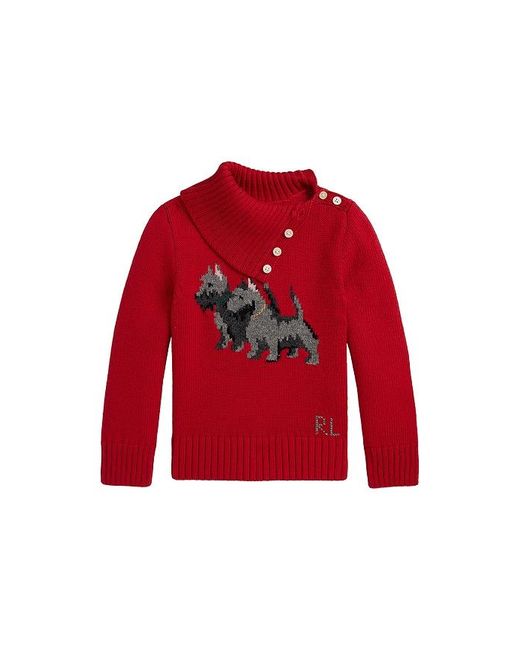 Polo Ralph Lauren Red Long Sleeve Intarsia Dog Turtleneck Sweater