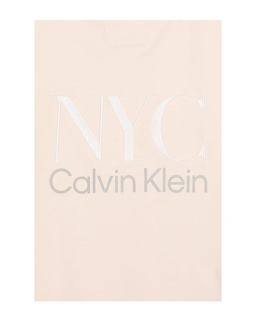 Calvin Klein White Embroidered Nyc Back Crewneck Tee for men
