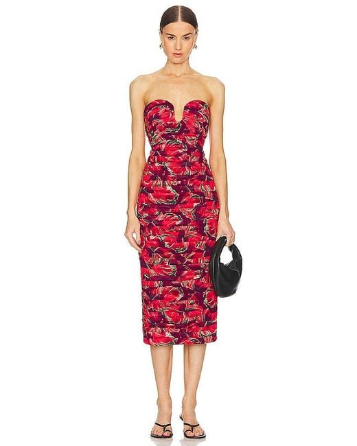 MILLY Red Windmill Floral Dress