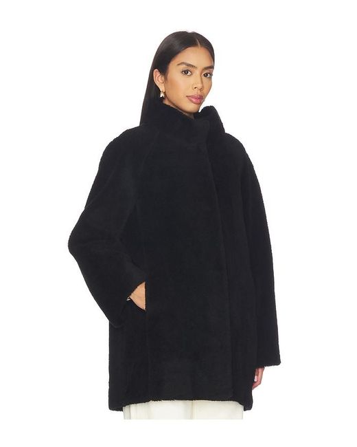 AEXAE Black Shearling High Neck Mid Length Jacket