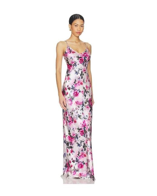 L'Agence Red Serita Maxi V Neck Bias Dress