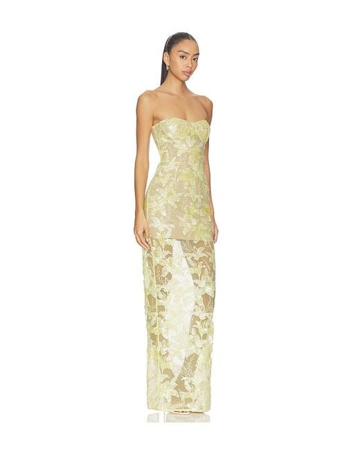 Bronx and Banco Metallic Daffodil Sequin Dahlia Strapless Maxi Dress