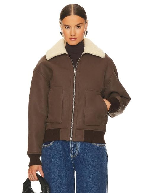 L'academie Camila Shearling Bomber in Brown | Lyst