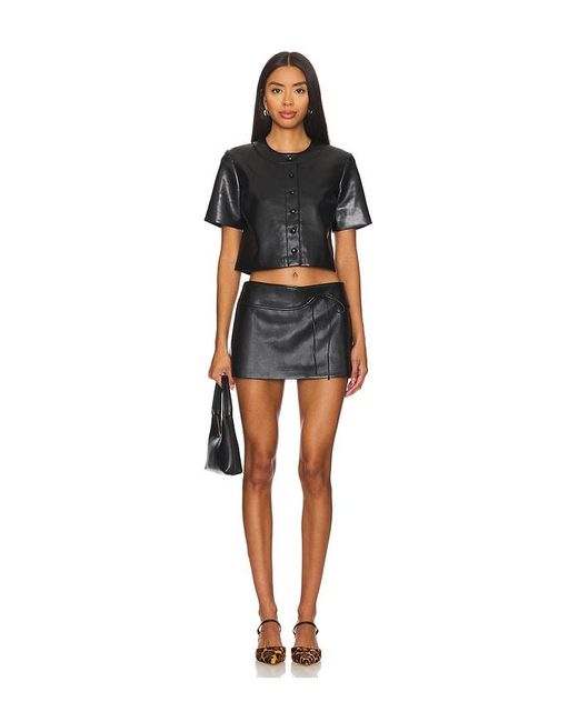Amanda Uprichard Black Button-Front Faux Leather Top