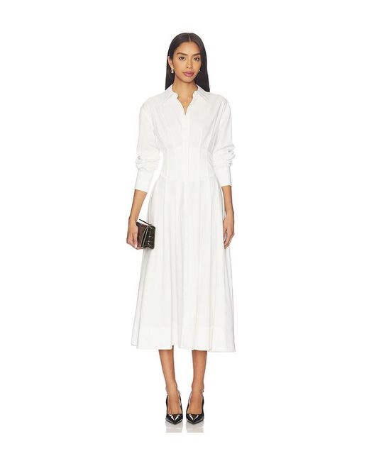Alice + Olivia Edie Corset Button Down Midi Dress in White | Lyst UK