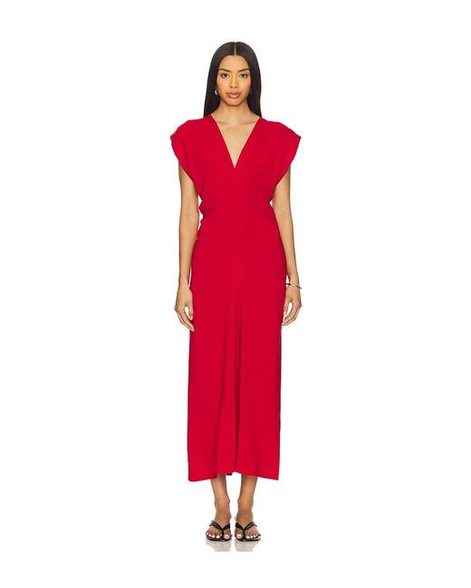 St. Agni Red Plunge Drape Dress