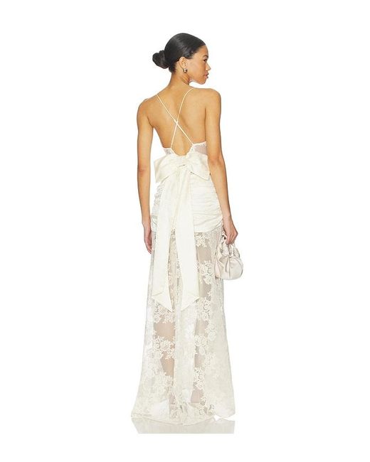 For Love & Lemons White Corded Lace Silk Jacquard Maxi Dress