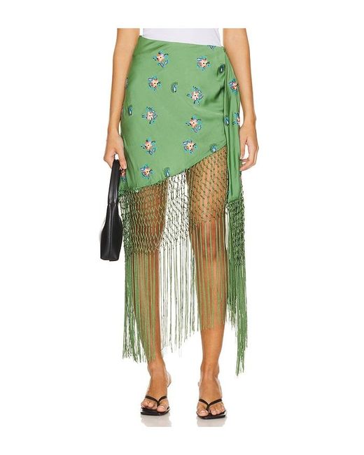 Essentiel Antwerp Green Fioretto Draping Fringe Skirt