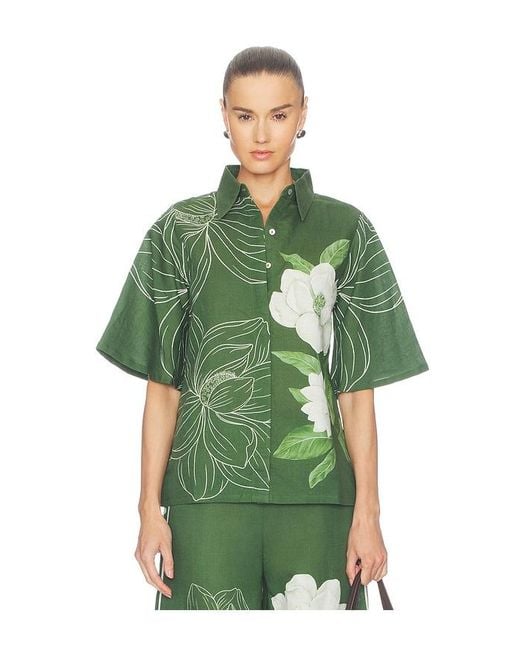 VERANDAH Green Floral Bell Sleeve Shirt