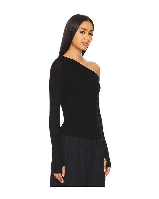 Michael Lauren Black Magdaleno Long Sleeve Asymmetrical Fitted Cold Shoulder Top