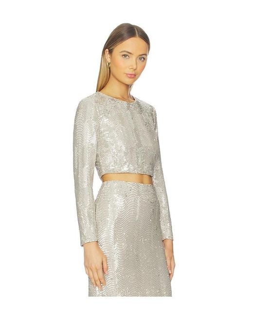 L'Agence White Rogan Crop Sequin Long Sleeve Top