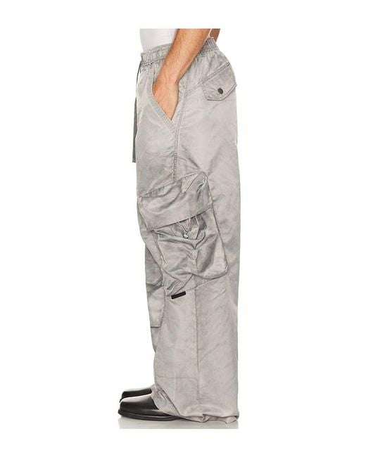 Feng Chen Wang Gray Sand Washed Nylon Cargo Pants for men