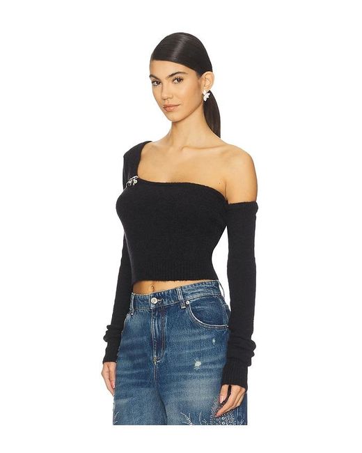 Blumarine Black One-Shoulder Knit Sweater