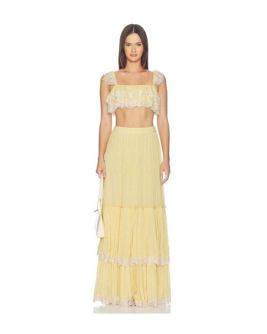 Hemant & Nandita Yellow Pintuck Maxi Skirt