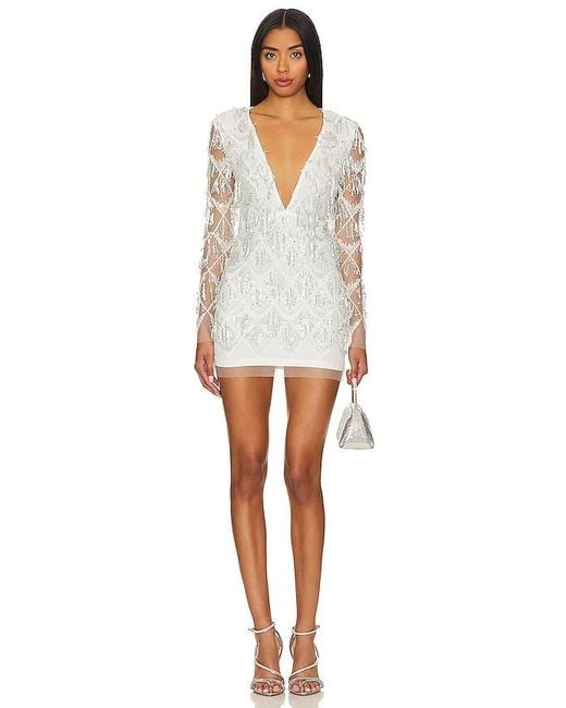 superdown White Nia Sequin Fringe Dress