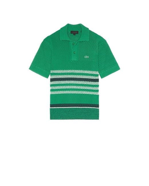 Lacoste Green Runway Lacy Striped Polo Collar Sweater for men