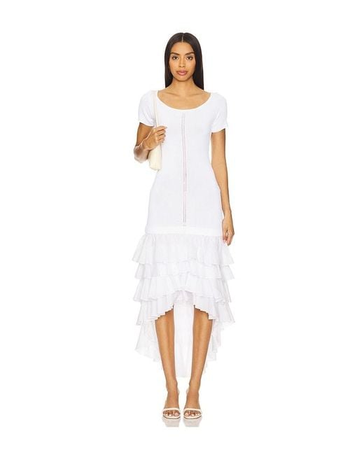 Alejandra Alonso Rojas White Knit Ruffle Dress