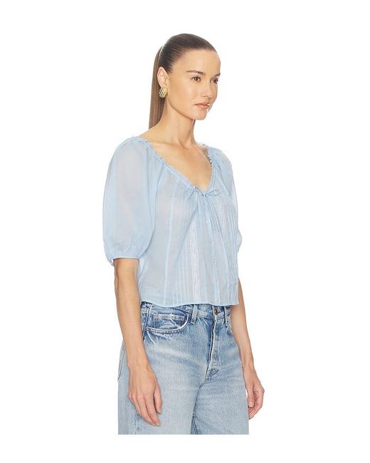 Helsa Blue Voile Peasant Blouse