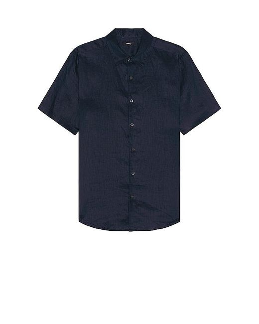 Theory Blue Irving Linen Short Sleeve Shirt for men