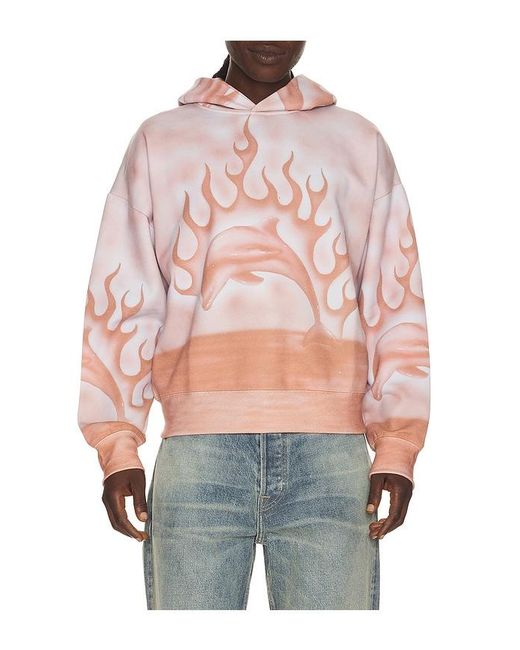JUNGLES Pink Flaming Dolphin Airbrush Hoodie for men
