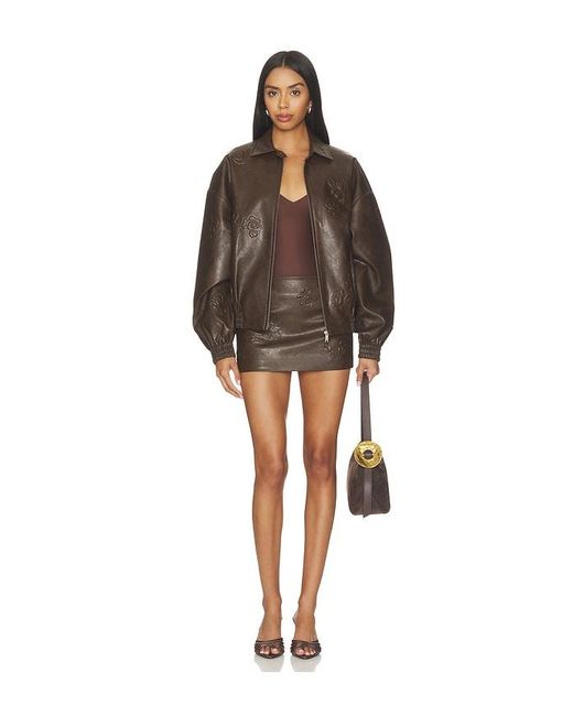 Markgong Gray Faux Leather Floral Imprinted Mini Skirt