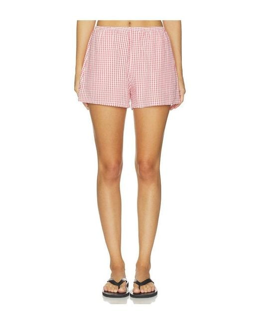 DONNI. Pink X Revolve The Cotton Gingham Tap Short
