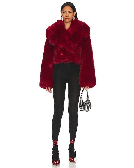 Adrienne Landau Red Faux Fur Jacket
