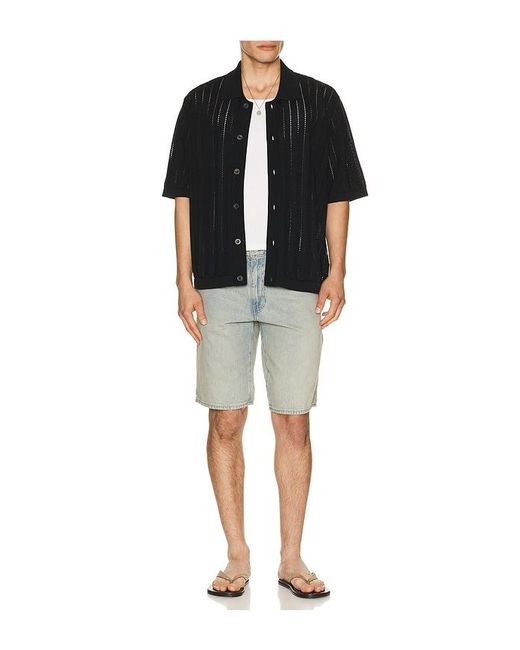 Corridor NYC Black Pointelle Stripe Buttondown for men
