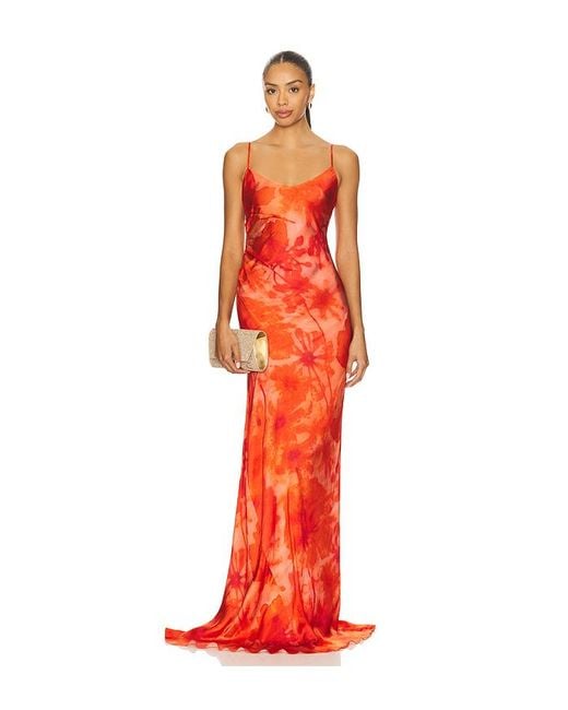 Alejandra Alonso Rojas Red Ruched Slip Gown