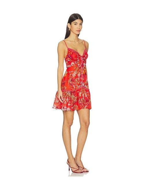 Camilla Red Tie Front Short Dress With Hem Ruffle