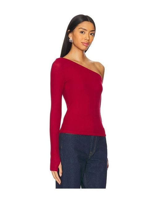 Michael Lauren Red Magdaleno Asymmetrical Fitted Cold Shoulder Long Sleeve Top