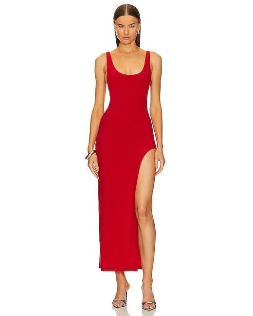 Norma Kamali Red Marissa Wide Slit Gown