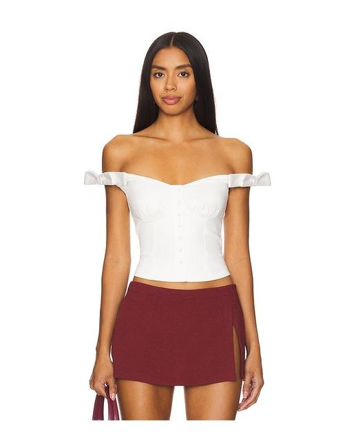 MORE TO COME Red Off-Shoulder Bow Top