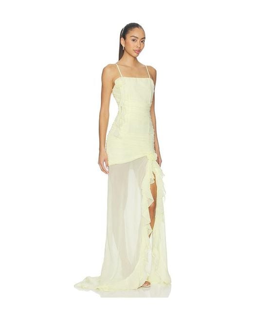 Runaway the Label Natural Eziya Ruched Frill Trim Maxi Dress