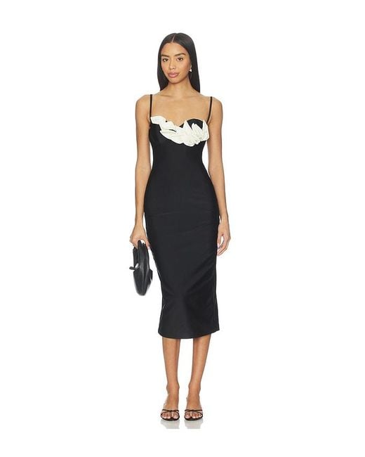 PATBO Black Selene Mesh Flower Applique Midi Dress