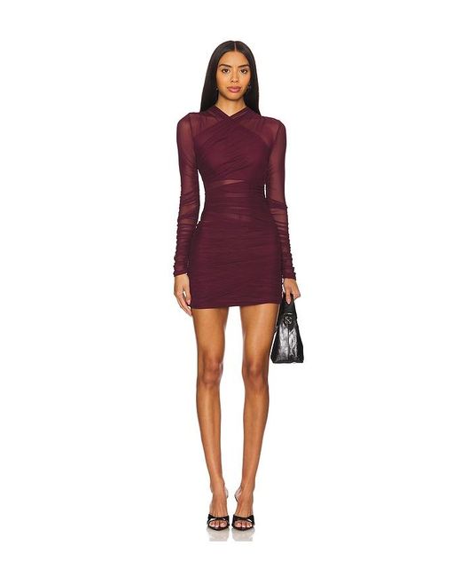 SER.O.YA Red Moxey Ruched Mesh Mini Dress